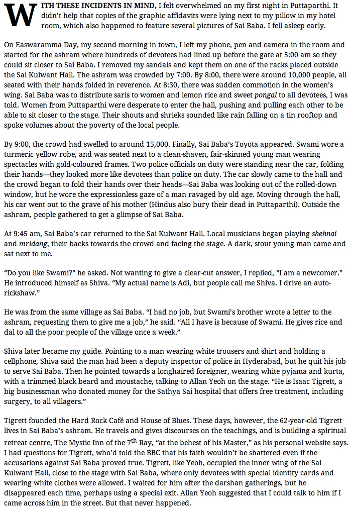 The Caravan . Visdhal Arora on Sathya Sai Baba